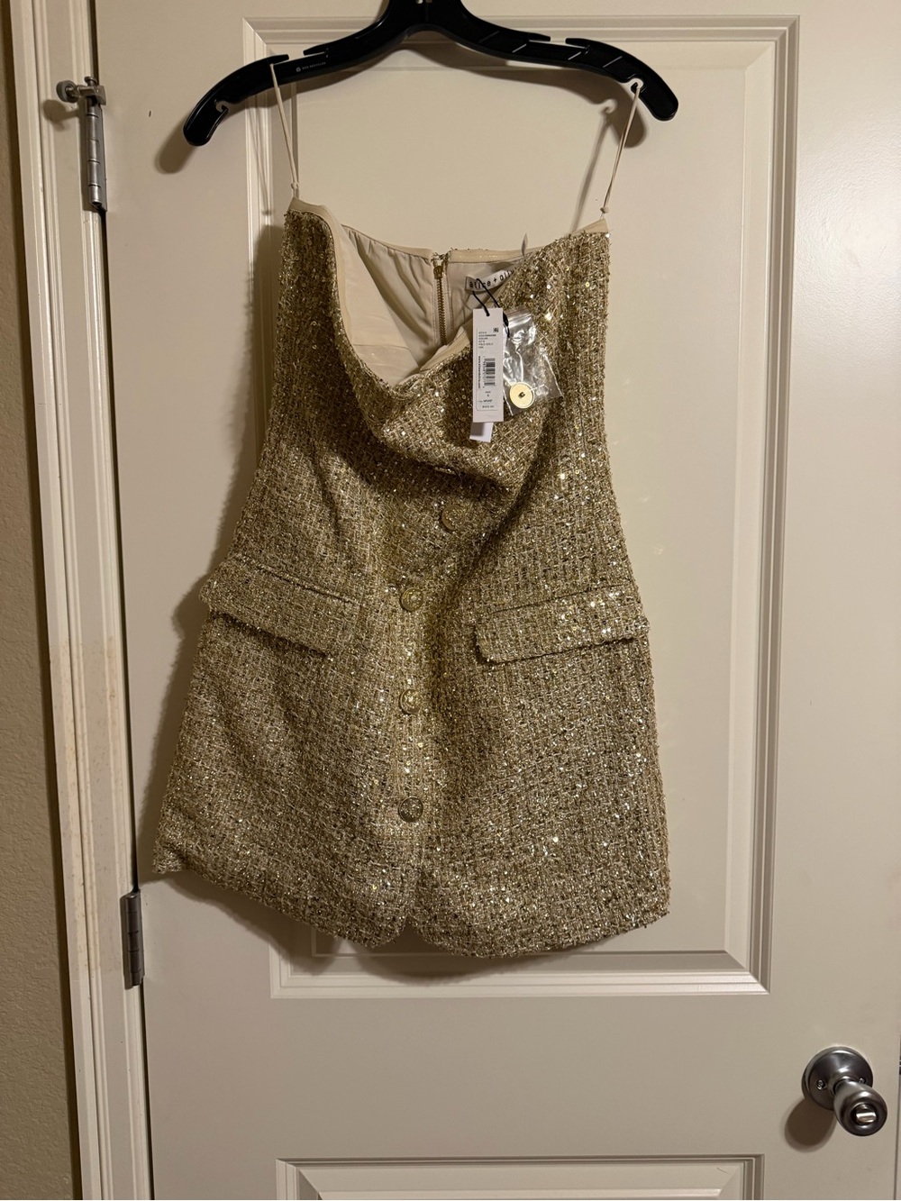 Alice + Olivia Gold Tweed Strapless Mini Dress - Picture 3 of 7